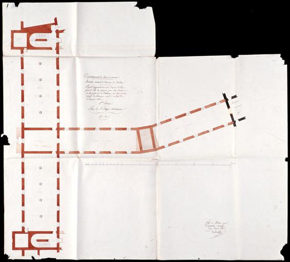 Projet d'extension par Solente, architecte départemental. Le grand bâtiment nord et l'aile en retour : plan du premier étage.