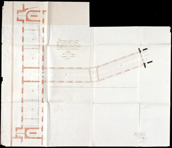 Projet d'extension par Solente, architecte départemental. Le grand bâtiment nord et l'aile en retour : plan du deuxième étage.