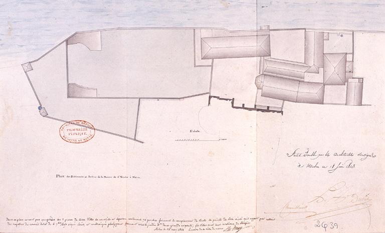 Plan de l'hôtel-Dieu Saint-Nicolas de Melun (utilisé comme prison au 19e siècle).