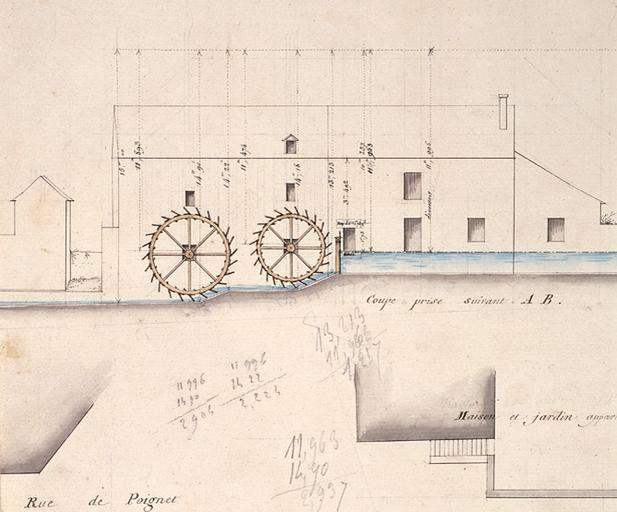 Détail de l'élévation du moulin.