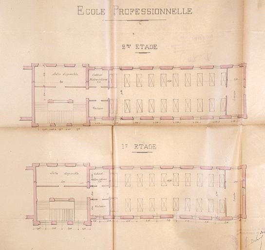 Plan du premier et du second étage de l'école professionnelle.