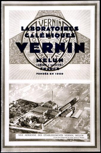 Frontispice de la plaquette éditée par les Laboratoires galéniques Vernin vers 1930, avec une vue aérienne de l'usine.
