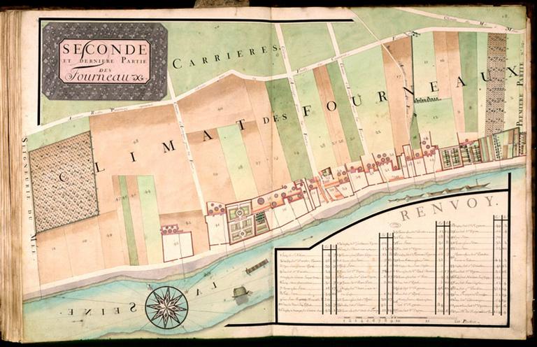 Détail de l'atlas des propriétés de l'abbaye Saint-Père, pl. 12 : 'seconde et dernière partie des Fourneaux de Melun'.