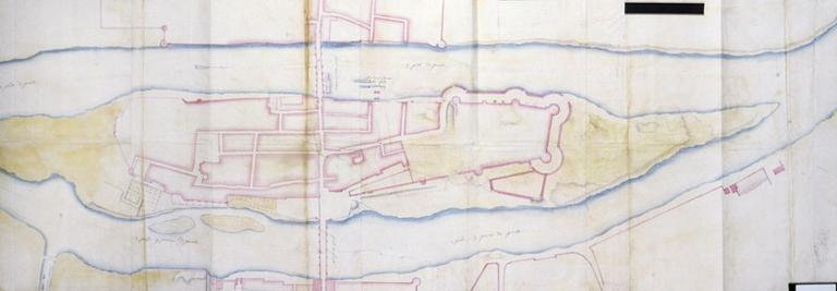 Plan de l'île Saint-Etienne au 18e siècle : partie droite.