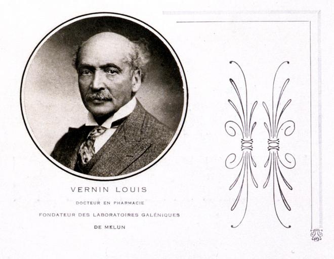 Portrait du fondateur, Louis Vernin. Plaquette éditée par les Laboratoires galéniques Vernin vers 1930.