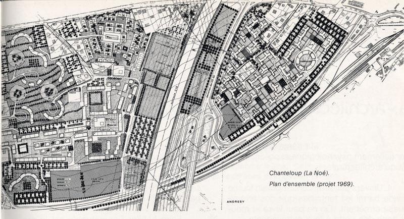 Plan d'ensemble du projet pour la partie est de la route de Poissy jusqu'à Andrésy, adopté en 1969 par le Conseil d'architecture et d'urbanisme du ministère de l'Equipement et du Logement.