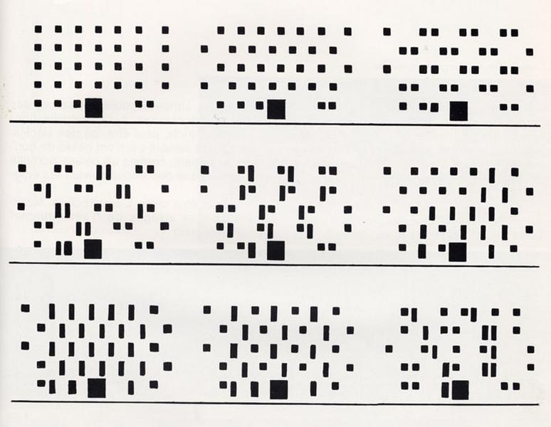 Essais de compositions des élévations en rythmes larges et complexes sur la base des cinq types différents de fenêtres (fenêtre carrée 1,30 x 1,30 ; fenêtre avec porte-fenêtre étroite 0,60 x 1,30 et 0,60 x 2,00 ; fenêtre avec porte-fenêtre large 1,30 x 1,30 et 0,80 x 2,00 ; porte-fenêtre large 0,80 x 2,00 et grande baie carrée avec porte-fenêtre 2,10 x 2,10). Aillaud cherche à éviter la monotonie de l'ordonnance répétitive du grand ensemble habituel.