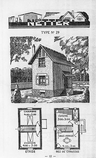 Maisonnette élevée rue des Ruffins par l'entreprise Netter : élévation et plan.