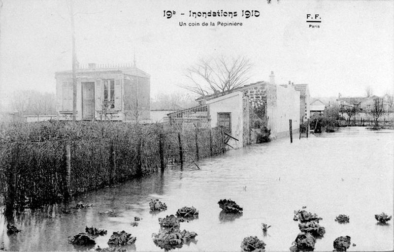 Vue du quartier de la pépinière pendant les inondations de 1910.