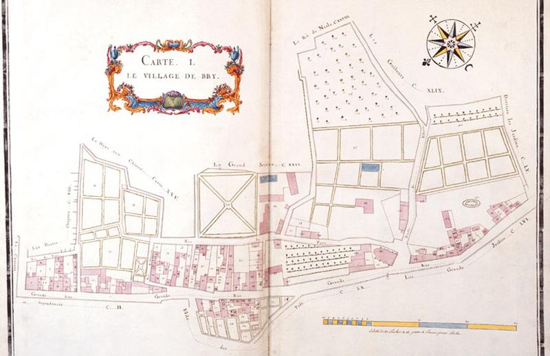 Carte 1 de l'atlas de la terre et seigneurie de Bry, le village.