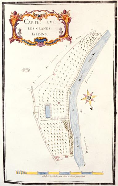 Carte LVI de l'atlas de la terre et seigneurie de Bry, les grands jardins.