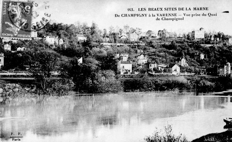 Les coteaux de champigny vus depuis la rive de Saint-Maur-des-Fossés, quartier de Champignol.