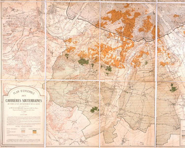 Détail sud-ouest du plan d'ensemble des carrières souterraines de Paris et du département de la Seine en 1889.