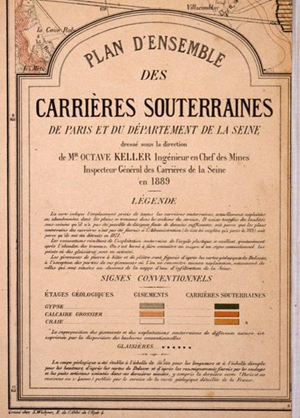 Détail du cartouche du plan d'ensemble des carrières souterraines de Paris et du département de la Seine en 1889.