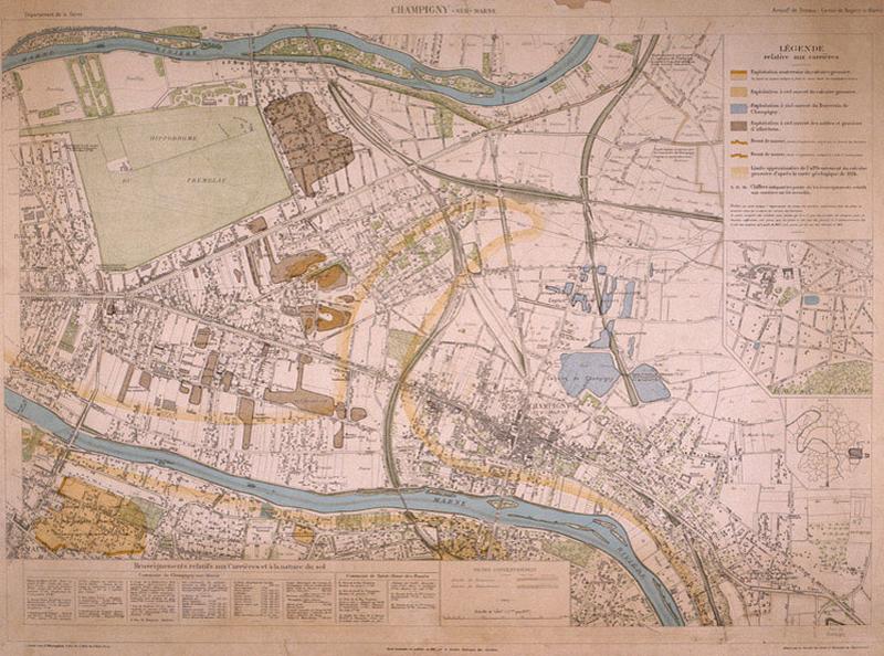 Plan des carrières de Champigny en 1937.