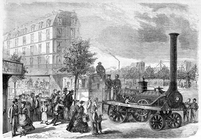 La locomotive routière, véhicule reliant Paris à Champigny en 1869.