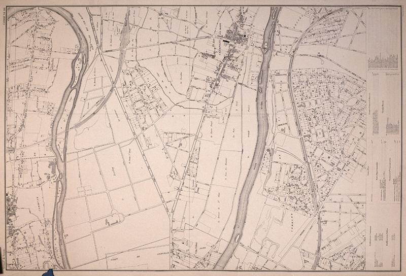 Plan de la commune de Champigny en deux feuilles, dressé par Lefebvre frères, géomètres à Villejuif en 1874, feuille du centre-ville.