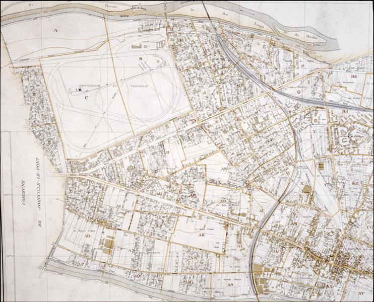 Cadastre, tableau d'assemblage du centre-ville, sans date (vers 1942) ; détail de la partie ouest.