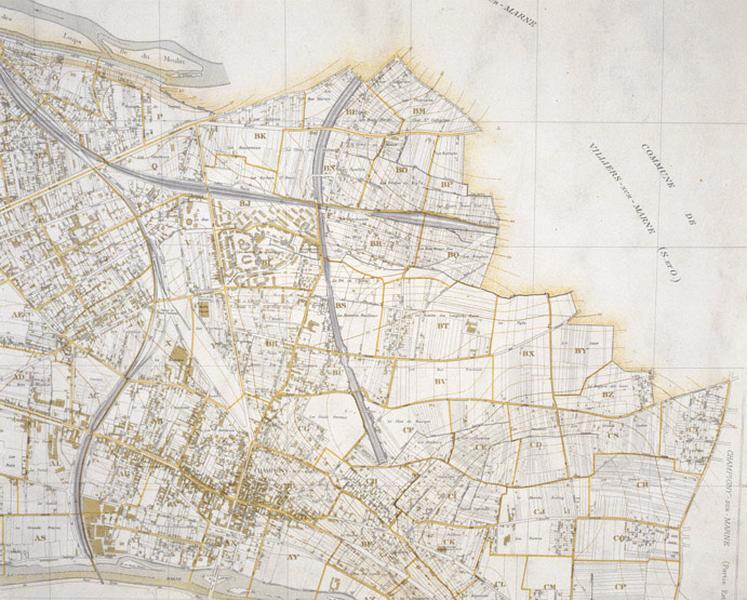 Cadastre, tableau d'assemblage du centre-ville, sans date (vers 1942) ; détail de la partie est.