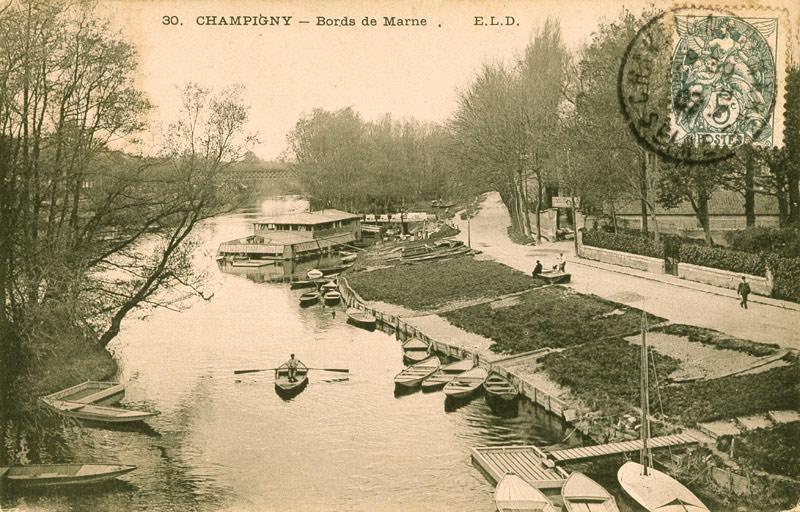 Les bords de Marne, au second plan le bateau lavoir.