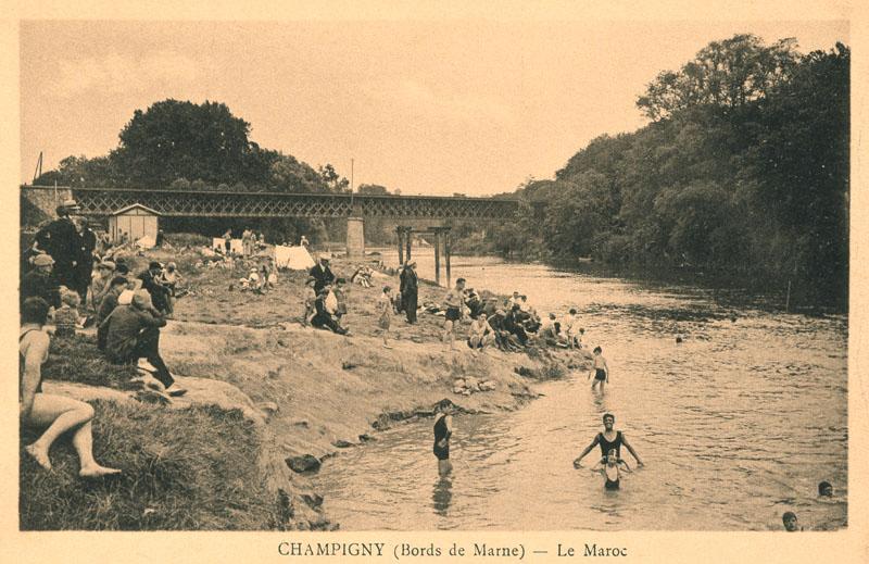 Baignade en bord de Marne, au quartier du Maroc.