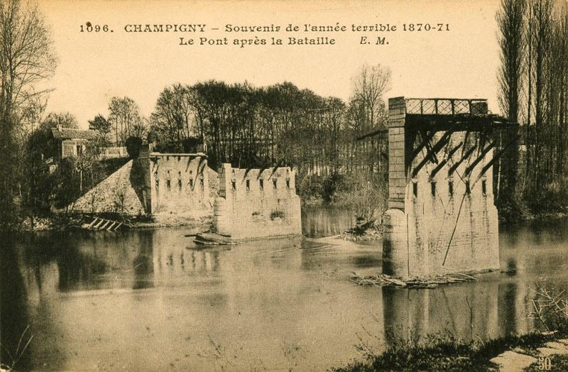 Le pont en partie détruit, après la bataille de 1870.