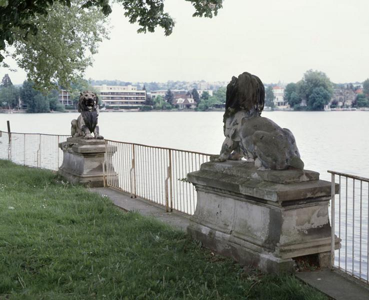 Vue d'ensemble des lions vers le lac.