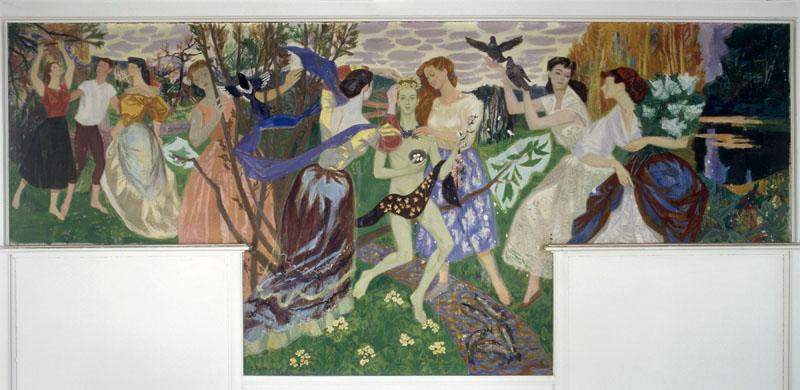 Décor du réfectoire : toile marouflée peinte en 1955,' Le couronnement du printemps'.