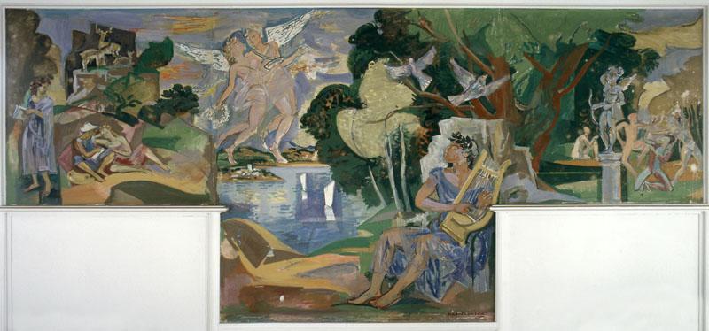 Décor du réfectoire : toile marouflée peinte en 1955, 'Orphée'.