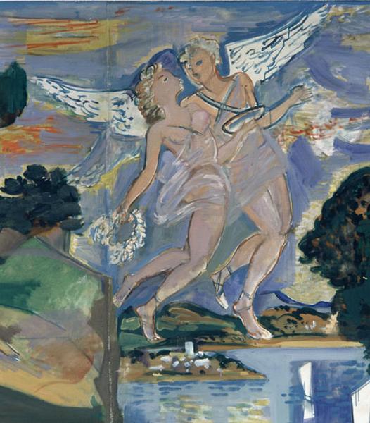Décor du réfectoire : toile marouflée peinte en 1955, 'Orphée'. Détail de l'hyménée.