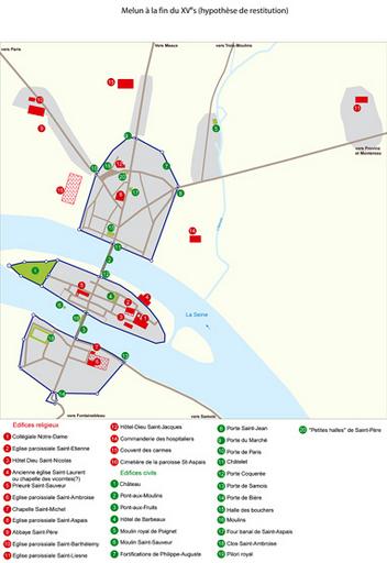 Melun à la fin du XVe siècle (hypothèse de restitution).