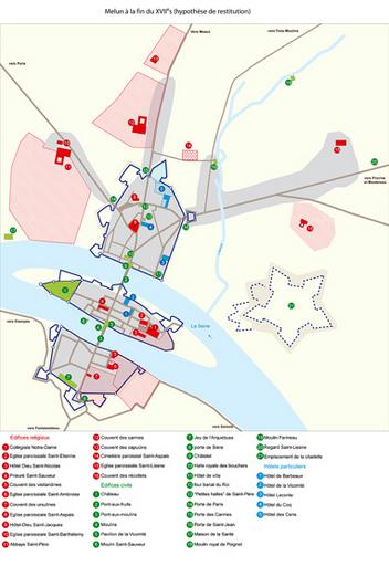 Melun à la fin du XVIIe siècle (hypothèse de restitution).