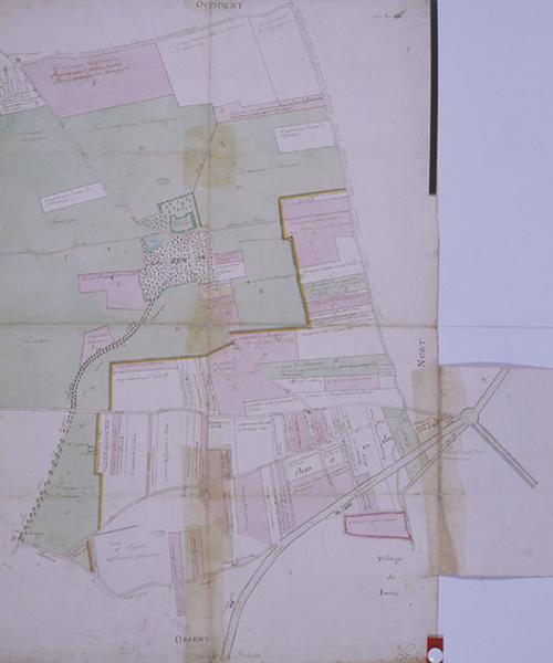 Plan des terres des fermes de Fromenteau et de Champagne, Hébert, 1731.