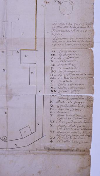 Légende du plan de la ferme de Fromenteau, s.d. (1731?).