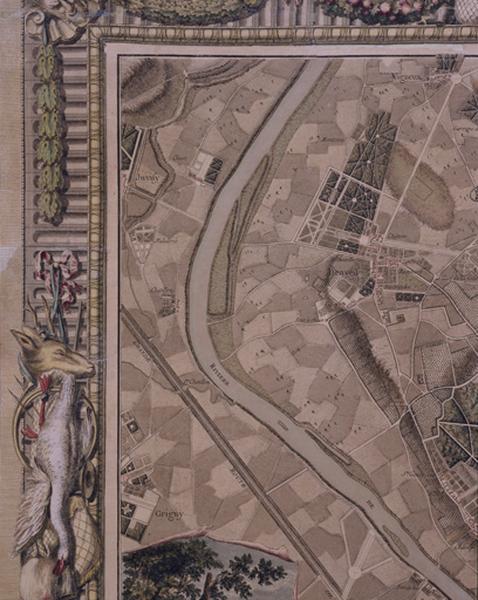 Carte de la forêt de Sénart et de ses environs par Bourgault et Matis, 1708 : partie représentant Juvisy et Draveil (A.N. N1 Seine-et-Oise 24).