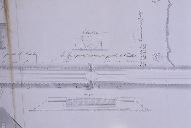 Plan général de la route royale n°7 de Paris à Antibes par Fontainebleau, vers 1847 : détail du pont du Mort-Rû.