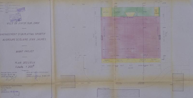 Plan d'un plateau d'évolution sportive à construire au groupe scolaire Jean-Jaurès, 1959.