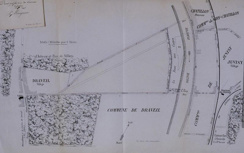 Projet de pont sur la Seine reliant la gare de Juvisy au bourg de Draveil, 1869.