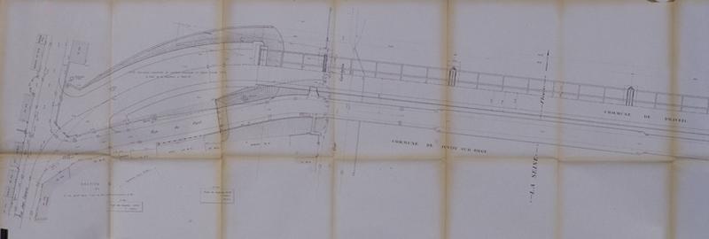 Projet de pont à reconstruire sur la Seine : plan partiel de l'ancien pont à démolir et plan des travées du nouveau pont du côté de la rive de Juvisy, 1963.