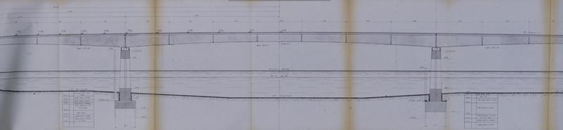 Projet de pont à reconstruire sur la Seine : profil partiel des structures des voussoirs des travées centrales du nouveau pont, 1963.