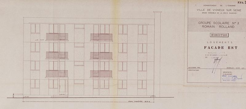 Plan de la façade est du bâtiment des logements.
