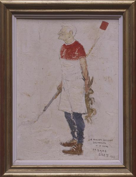Dessin humoristique dédié à la mémoire d'Auguste Ransant, signé Siss W (?), 1969, encadré et exposé dans le club-house.