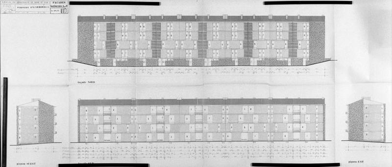 Opération de 213 logements (1ère tranche) : façades et pignons des bâtiments A et D de 3 étages carrés.