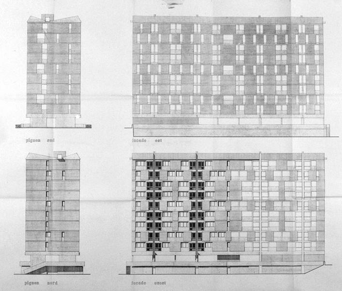Opération de 213 logements (1ère tranche) : façades du bâtiment C de 9 étages carrés.