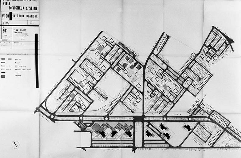 Plan-masse des plantations, indiquant la répartition par maîtres d'oeuvre ; H. Santelli, architecte, 28 novembre 1967.