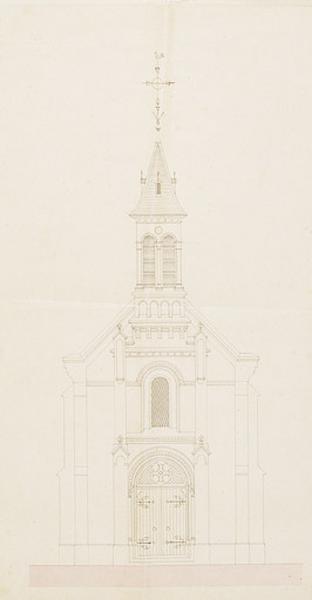 Projet de construction d'une église : plan de la façade principale.