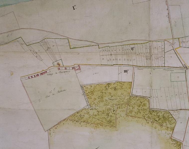 'Plan de Champrosay, Draveil, Mainville et Vigneux, desquels Mrs de Sainte-Geneviève sont seigneurs en partie...', par J.-B. Charpentier, 1720 : Champrosay.