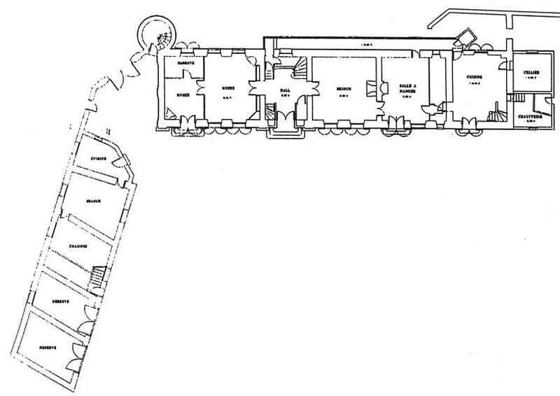 Bâtiment de l'observatoire-demeure de Camille Flammarion : plan du rez-de-chaussée réalisé par Evelyne Mauger en 1998 dans le cadre d'un projet de réhabilitation commandé par l'Ecole d'architecture de Paris-Villemin.