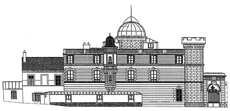 Bâtiment de l'observatoire-demeure de Camille Flammarion : coupe longitudinale réalisée par Evelyne Mauger en 1998 dans le cadre d'un projet de réhabilitation commandé par l'Ecole d'architecture de Paris-Villemin.