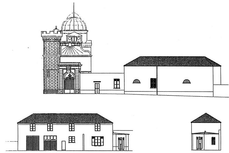 Bâtiment de l'observatoire-demeure de Camille Flammarion : façades du bâtiment des communs ; façade du portail d'entrée côté rue, réalisée par Evelyne Mauger en 1998 dans le cadre d'un projet de réhabilitation commandé par l'Ecole d'architecture de Paris-Villemin.